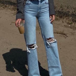 Zara high rise wide leg ripped jeans